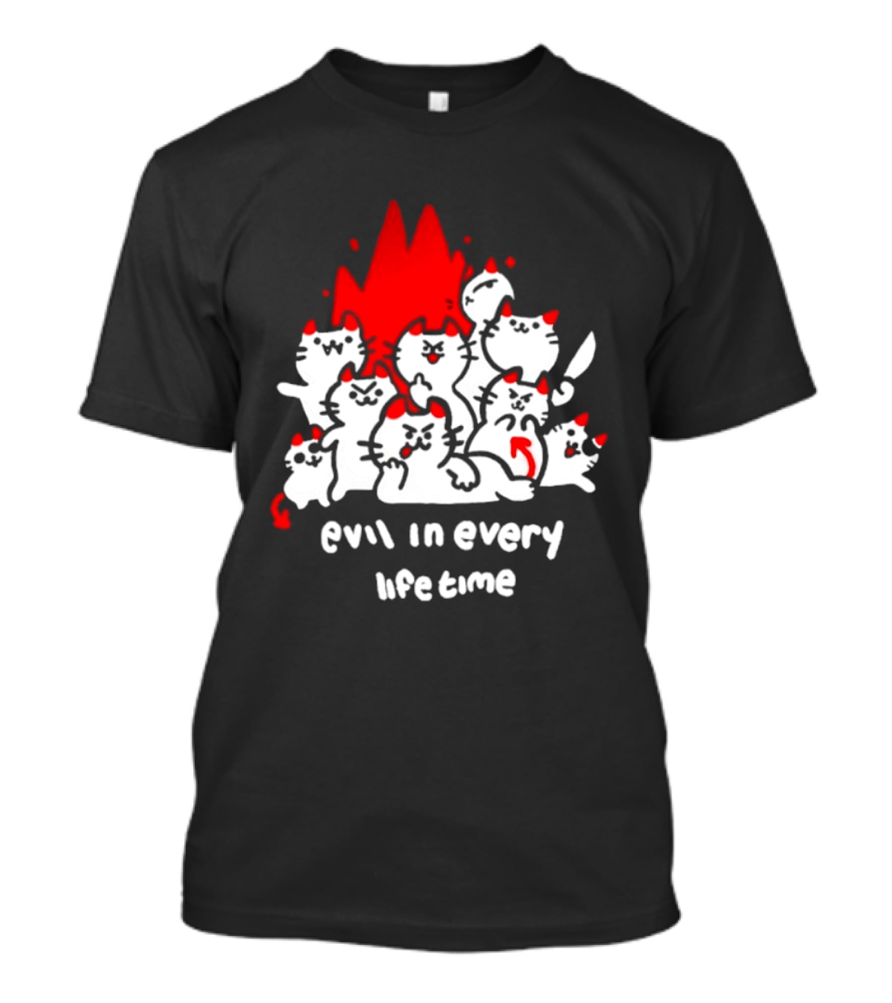 Evil In Every Lifetime Cats With Red Flames T-Shirt
