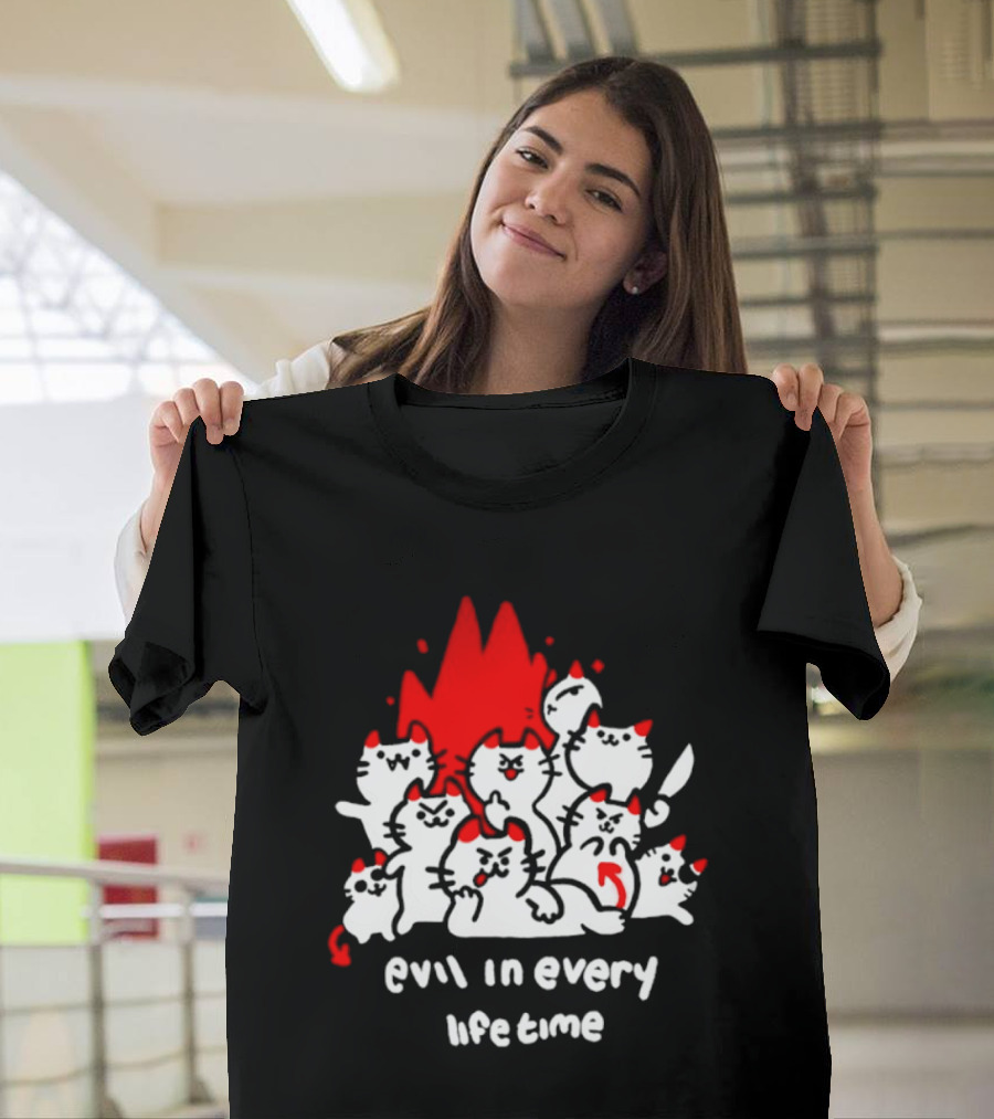 Evil In Every Lifetime Cats With Red Flames T-Shirt