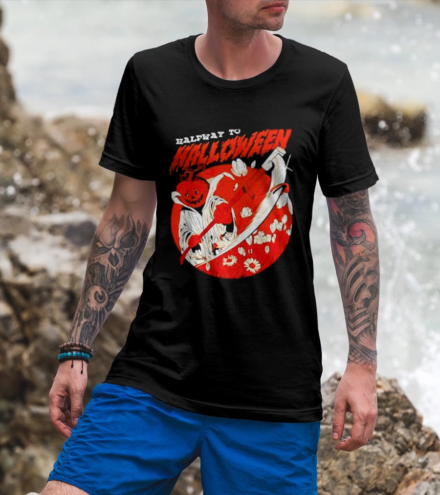 Halfway To Halloween Pumpkin Reaper Spooky T-Shirt