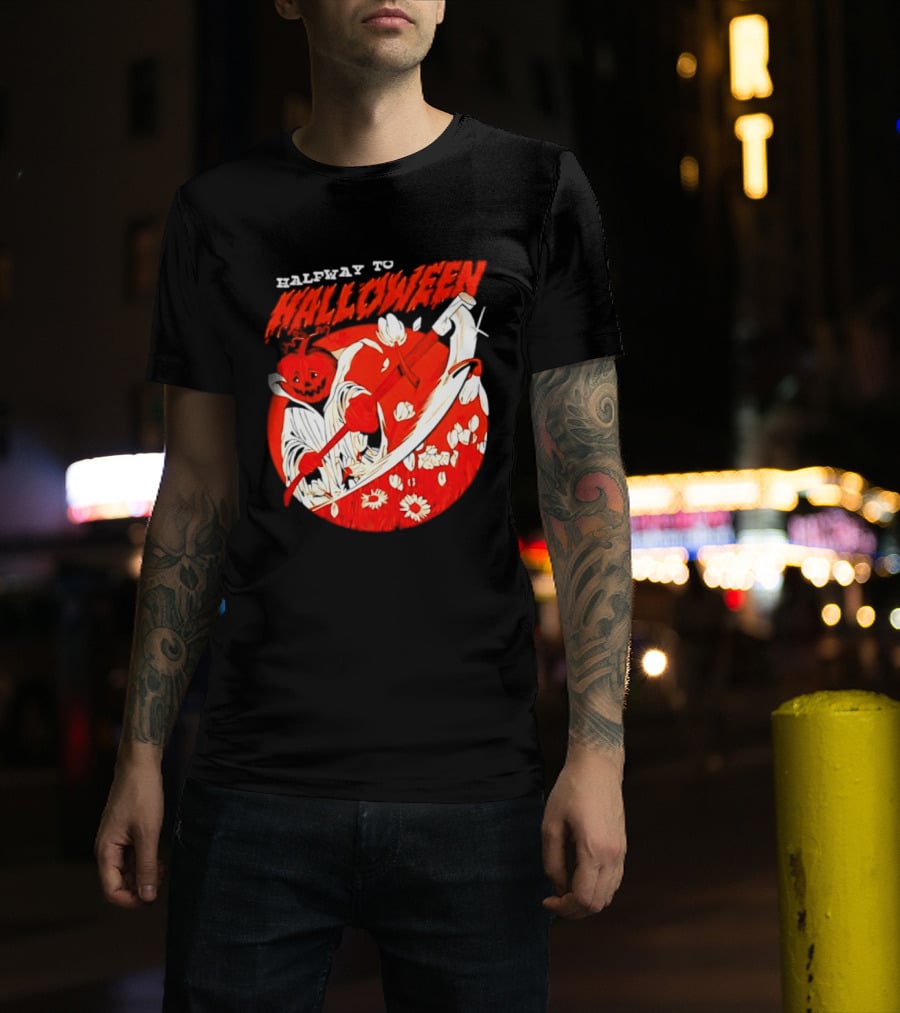 Halfway To Halloween Pumpkin Reaper Spooky T-Shirt