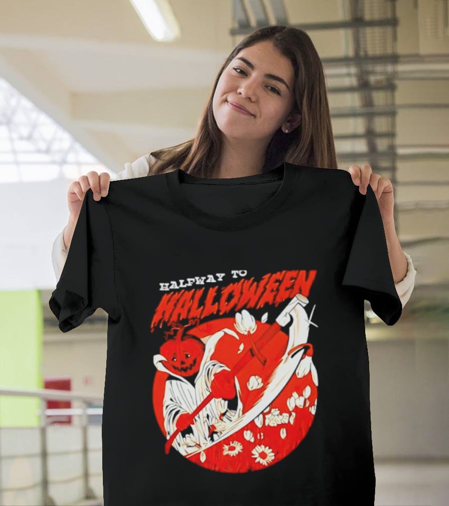 Halfway To Halloween Pumpkin Reaper Spooky T-Shirt