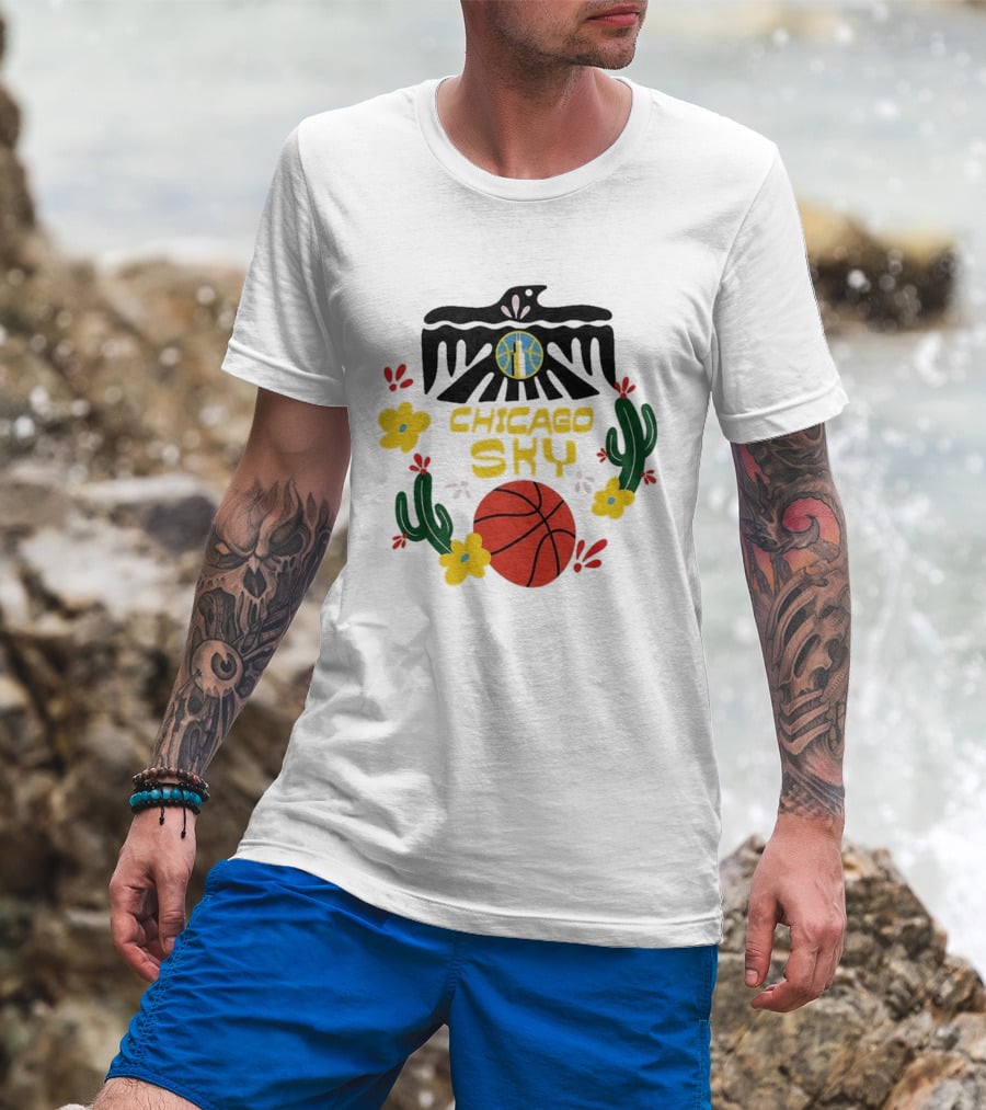 Chicago Sky Latina Empowerment Night Basketball With Floral Cactus Motif T-Shirt
