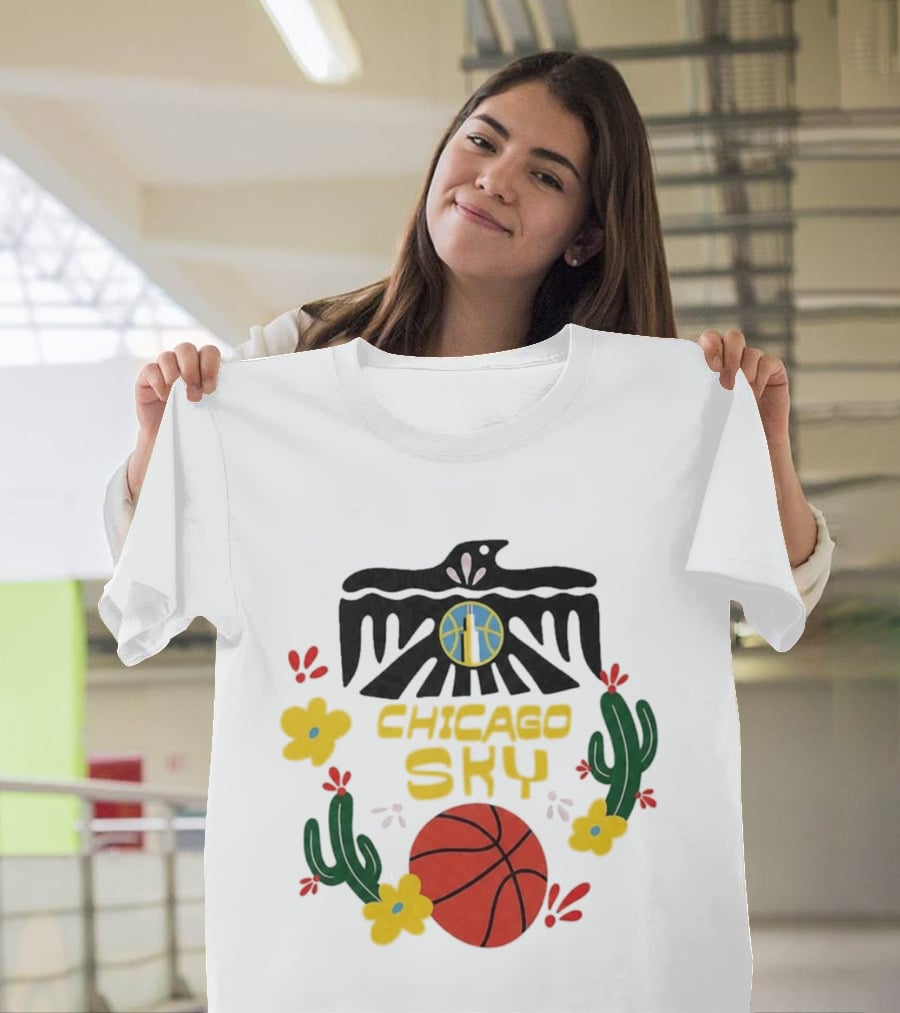 Chicago Sky Latina Empowerment Night Basketball With Floral Cactus Motif T-Shirt