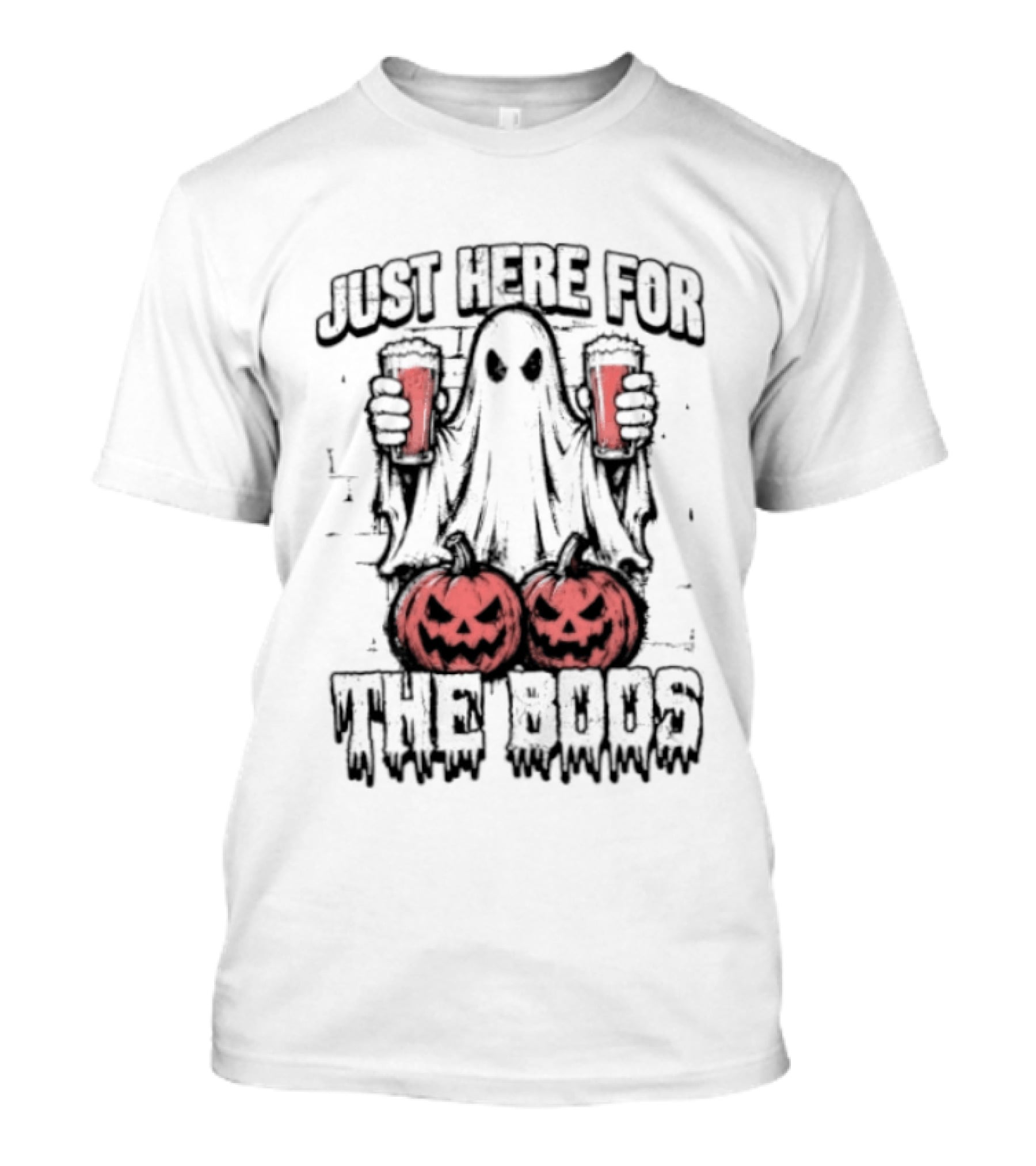 Just Here For The Boos Ghost With Beers And Pumpkins Halloween T-Shirt