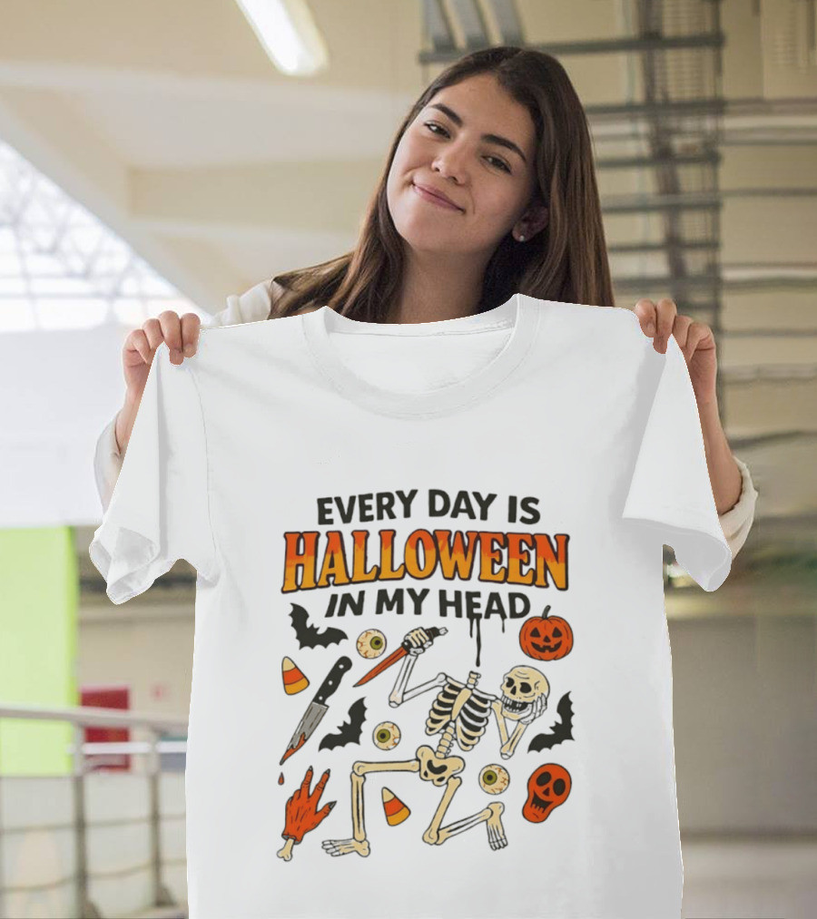 Every Day Is Halloween In My Head Teen Hearts Skeleton Pumpkin Bats Candy Corn T-Shirt