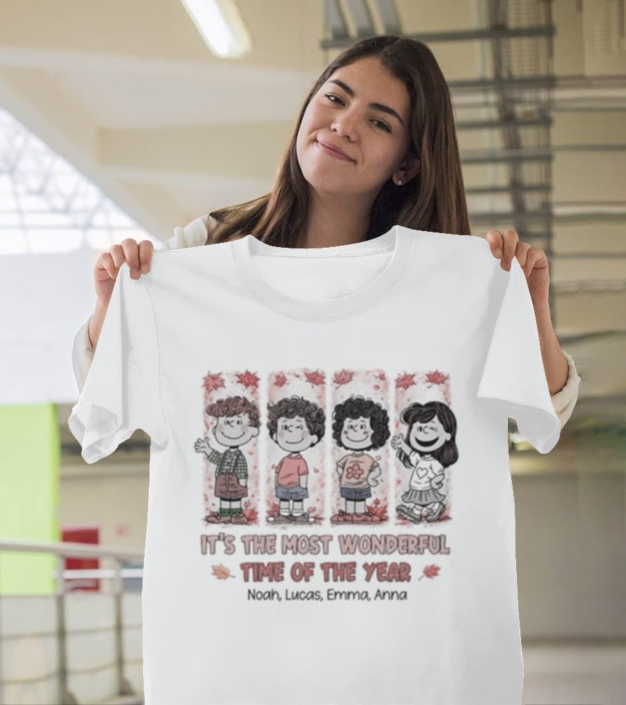 It's The Most Wonderful Time Of The Year Fall Snoopy Personalized Noah Lucas Emma Anna T-Shirt