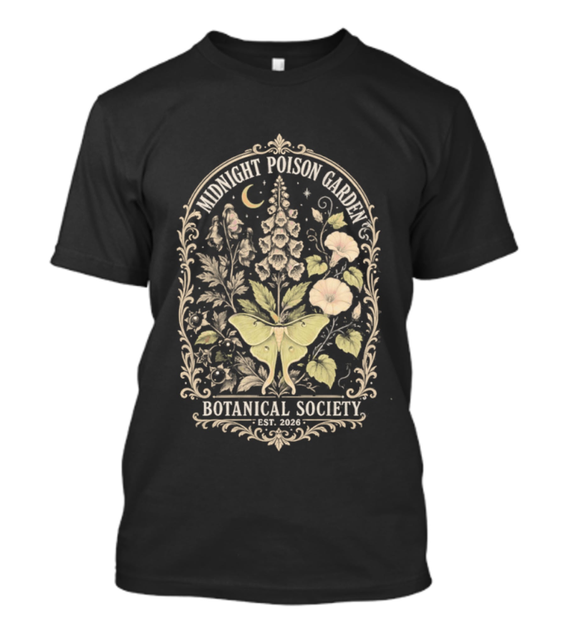 Midnight Poison Garden Botanical Society Est 2026 Moth Moonflower T-Shirt