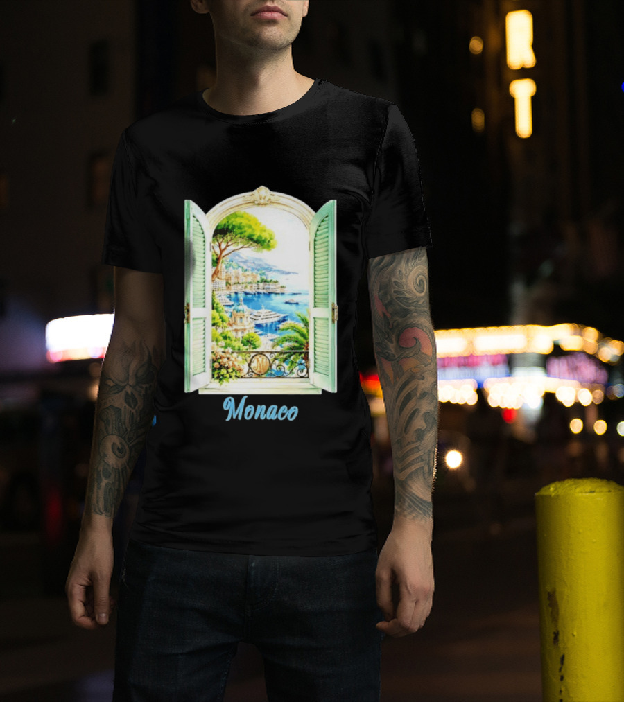 Monaco Window View French Riviera Monte Carlo Scenic Coastal Paradise T-Shirt