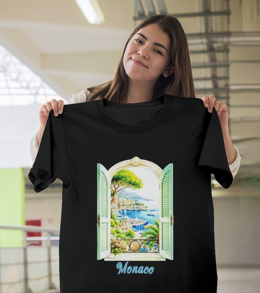 Monaco Window View French Riviera Monte Carlo Scenic Coastal Paradise T-Shirt