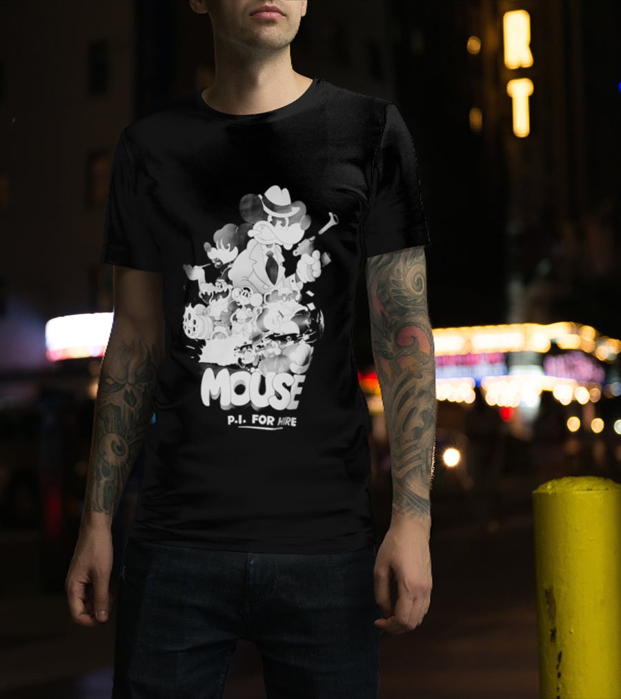 Mouse PI For Hire Vintage Detective Noir Cartoon Mystery T-Shirt