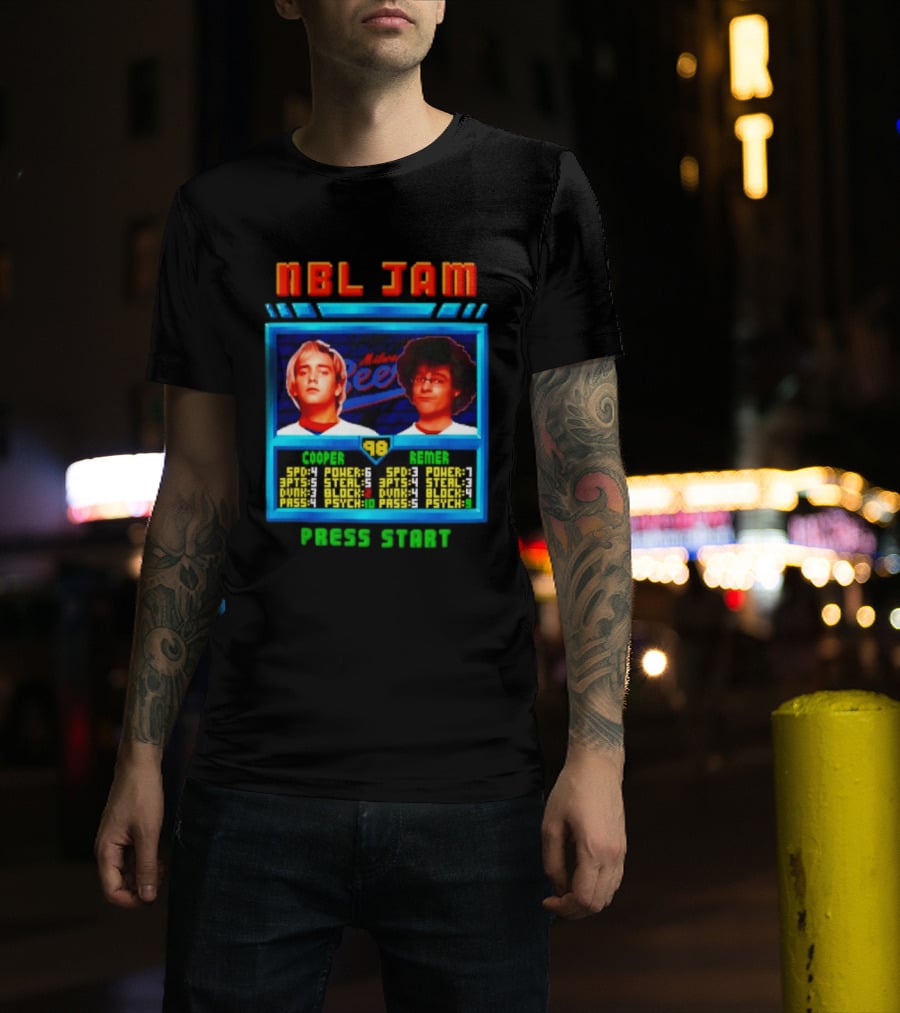 NBL Jam Cooper Remer Milwaukee Beers PASS START Players Stats T-Shirt