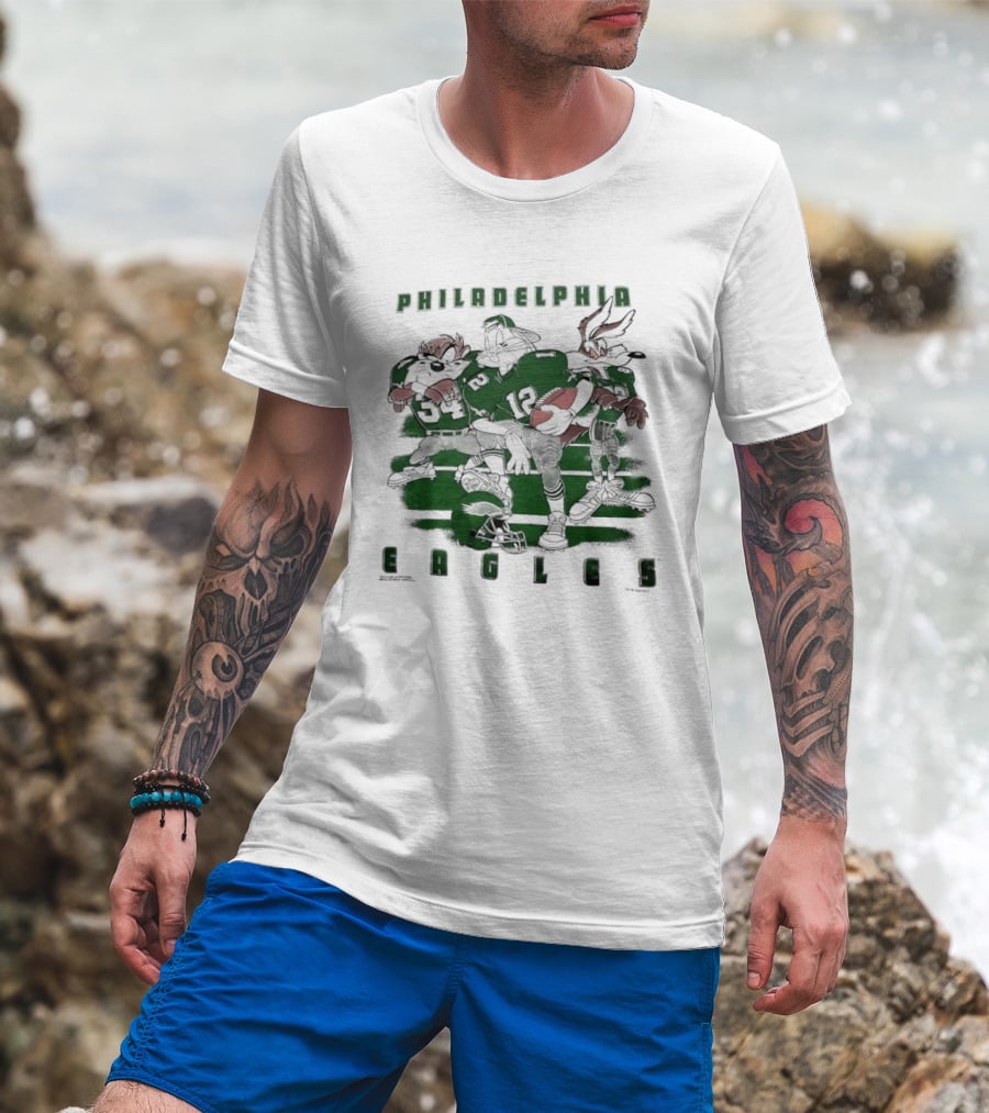 Philadelphia Eagles Taz Bugs Bunny Wile E Coyote Football Team Collaboration T-Shirt