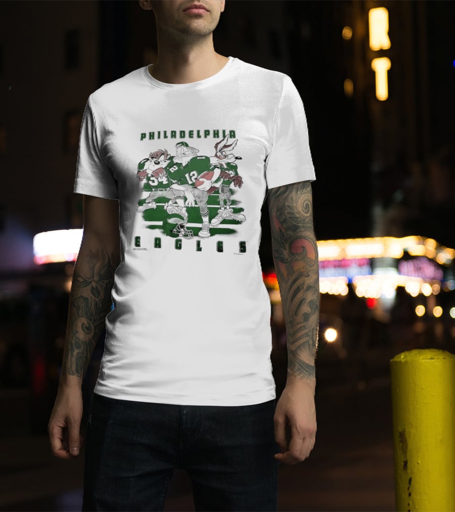 Philadelphia Eagles Taz Bugs Bunny Wile E Coyote Football Team Collaboration T-Shirt
