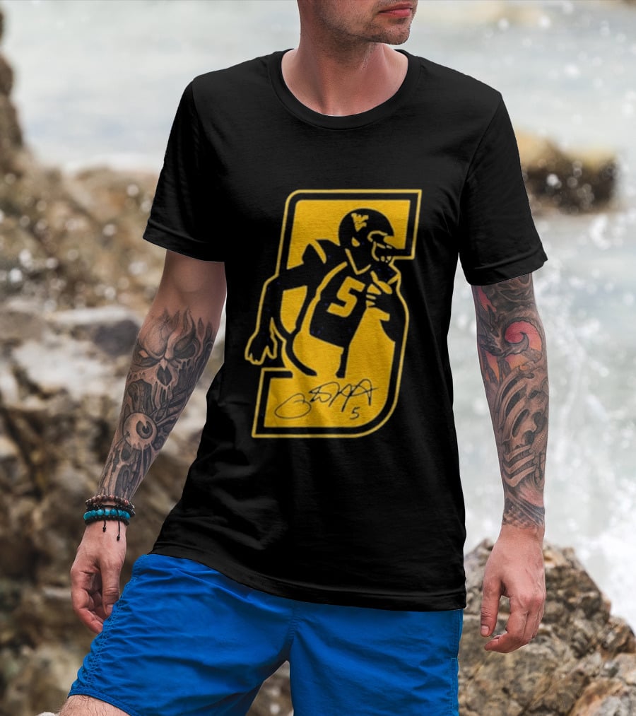 West Virginia Mountaineers Number 5 Retirement Football Icon With Signature T-Shirt