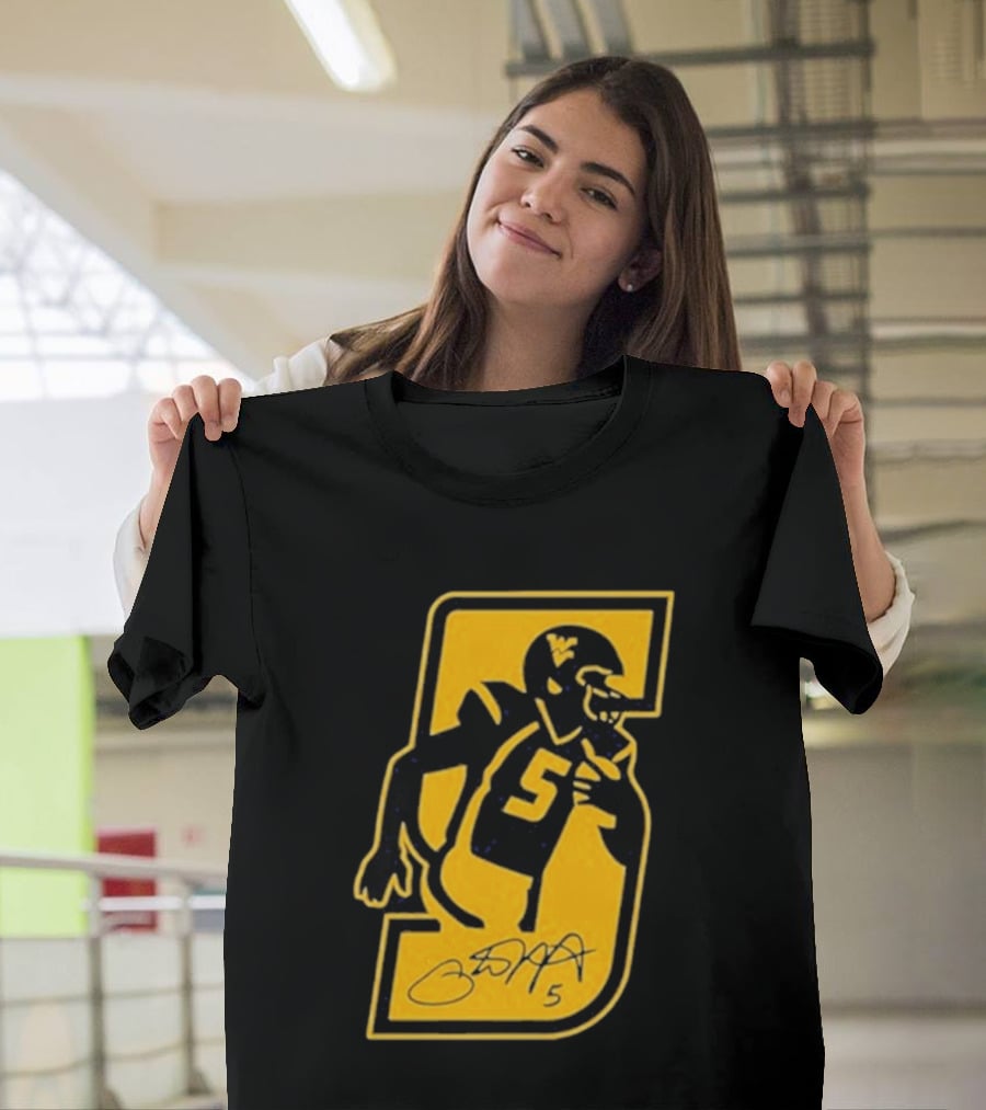 West Virginia Mountaineers Number 5 Retirement Football Icon With Signature T-Shirt
