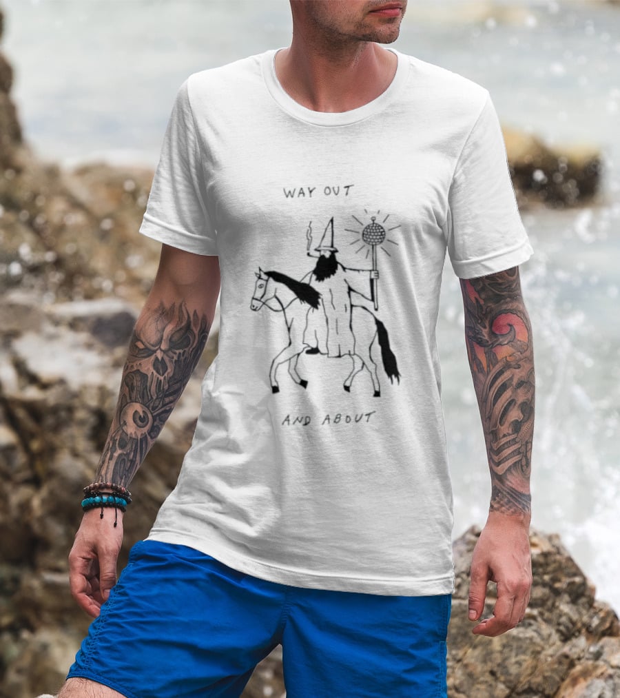 Way Out And About Wizard On Horse With Disco Ball Staff T-Shirt