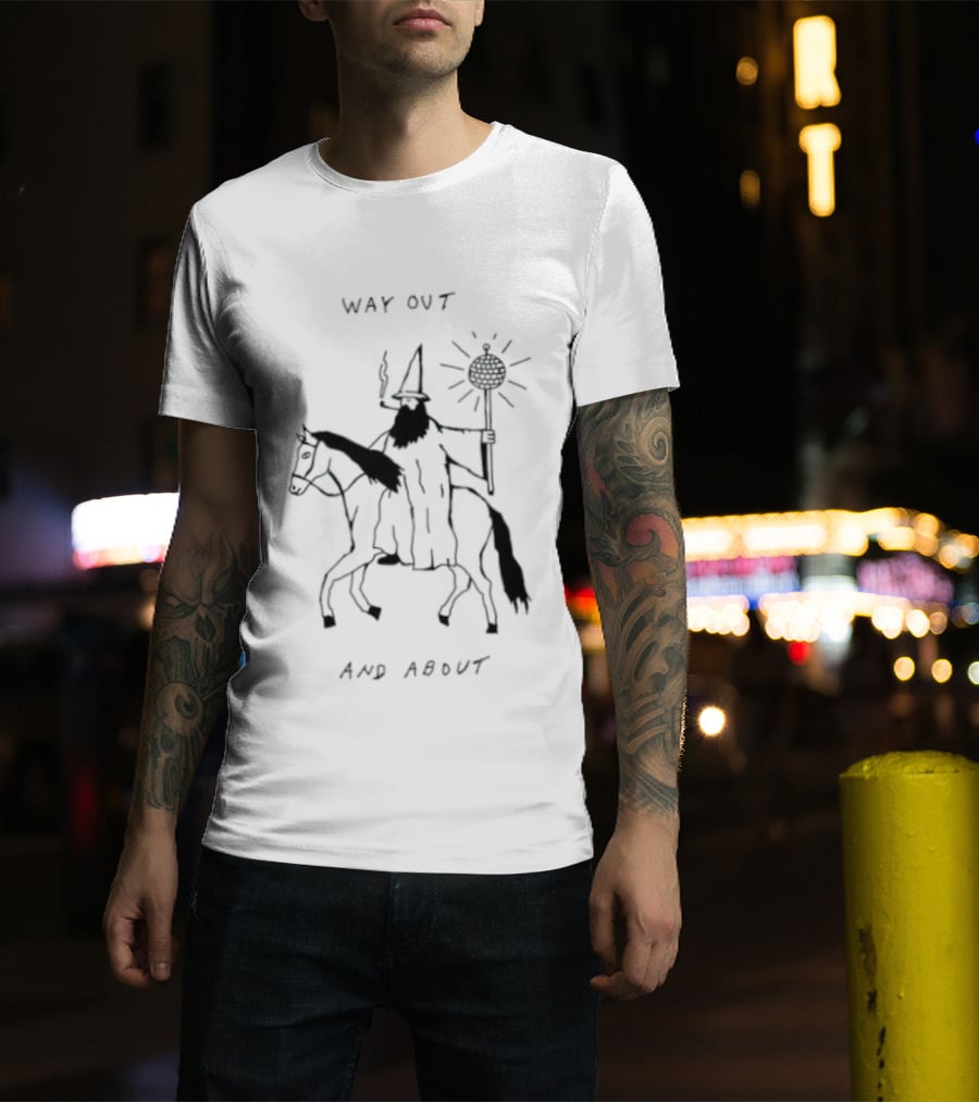 Way Out And About Wizard On Horse With Disco Ball Staff T-Shirt