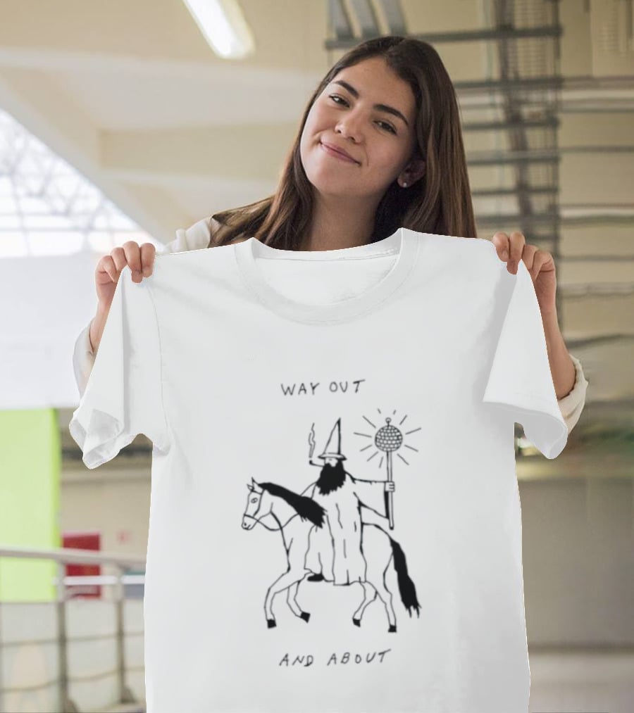 Way Out And About Wizard On Horse With Disco Ball Staff T-Shirt