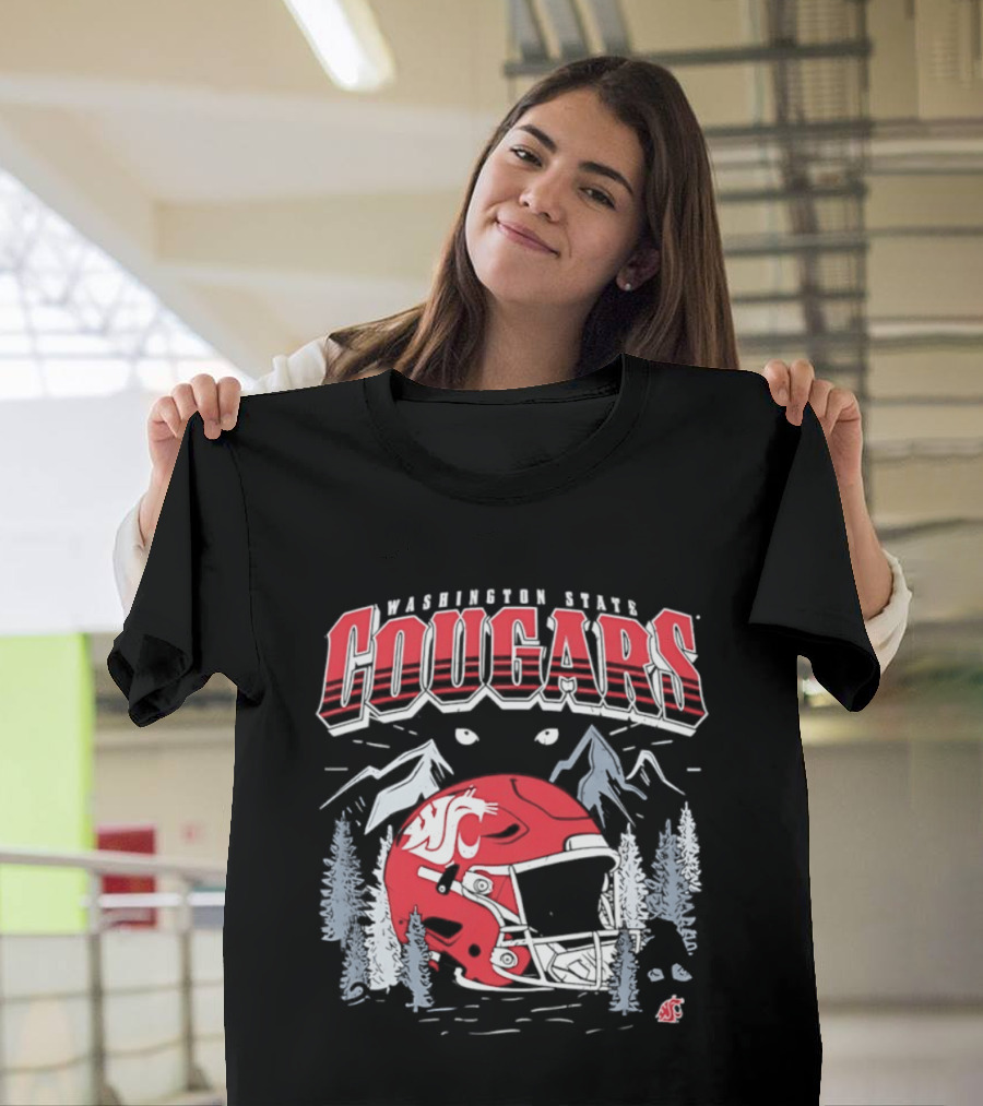 Washington State Cougars WSU NCAA Football Helmet Mountain Scene T-Shirt