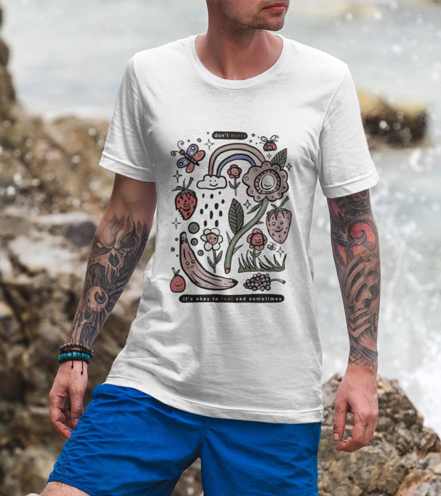 Happy Rainbow Flower And Fruit Friends With Smiling Faces T-Shirt