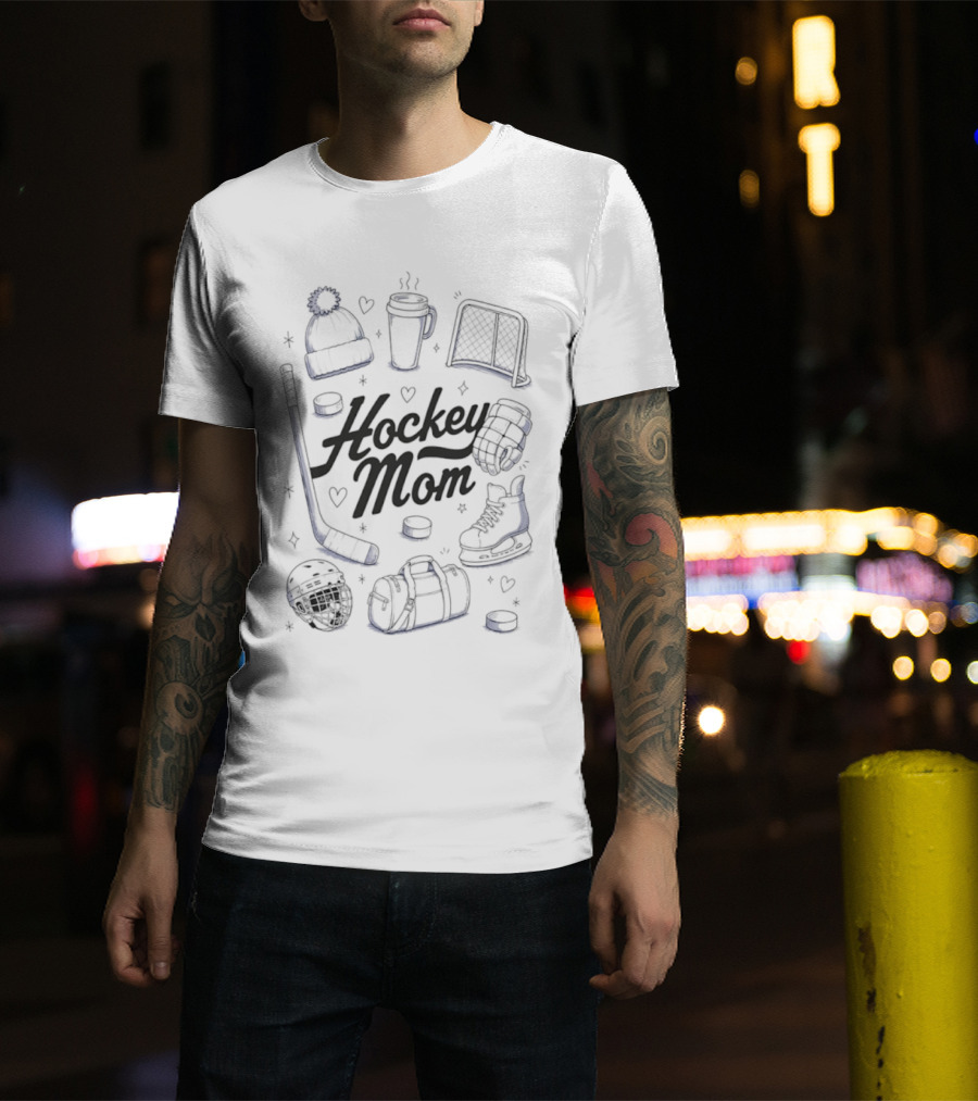 Hockey Mom 2026 Essentials Ice Skates Coffee Beanie Gear T-Shirt