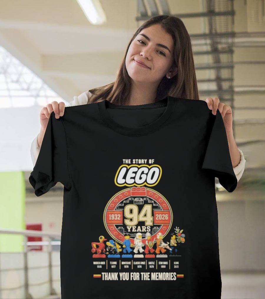 The Story Of Lego 1932 2026 94 Years Thank You For The Memories History Timeline T-Shirt
