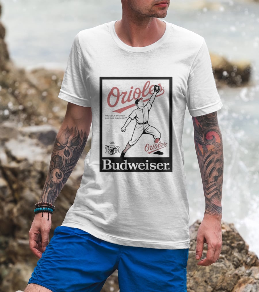 Budweiser 150 Years Orioles Baseball Vintage Player With Ball T-Shirt