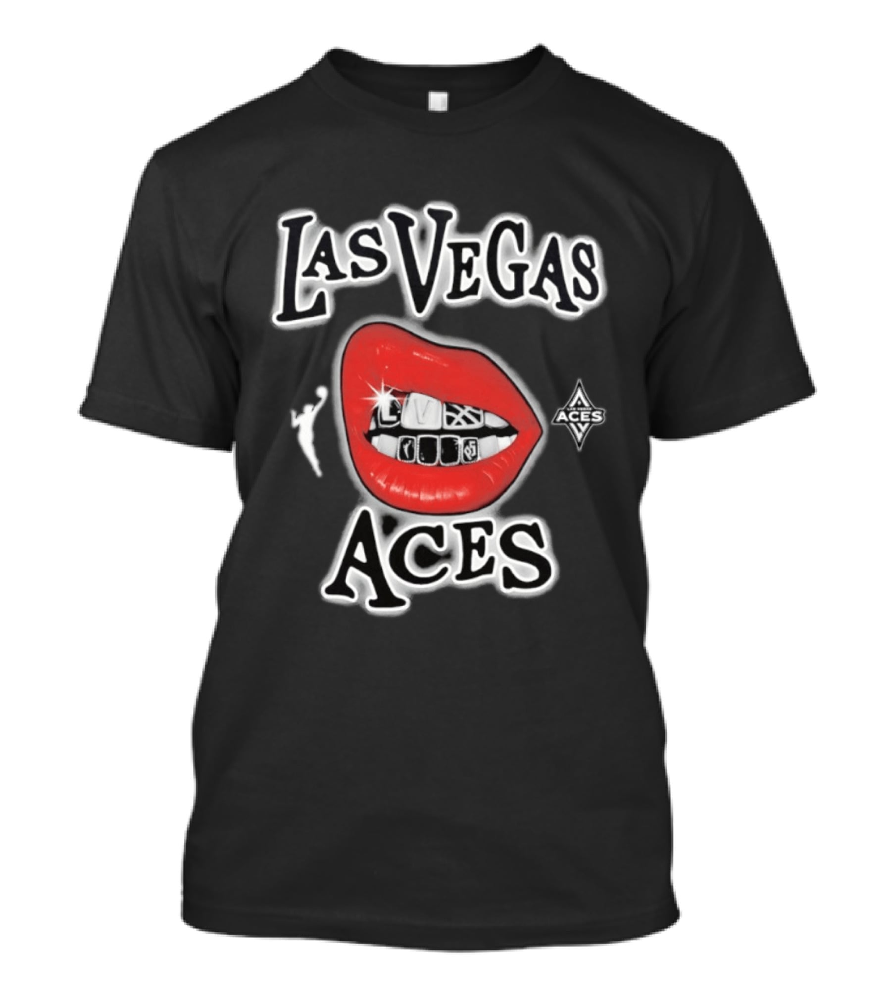 Las Vegas Aces 2026 WNBA Red Lips Grill Sketch T-Shirt
