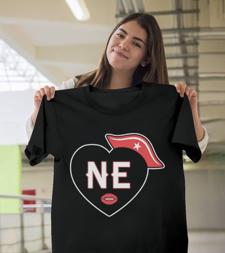 New England NE Heart Football Star Hat T-Shirt