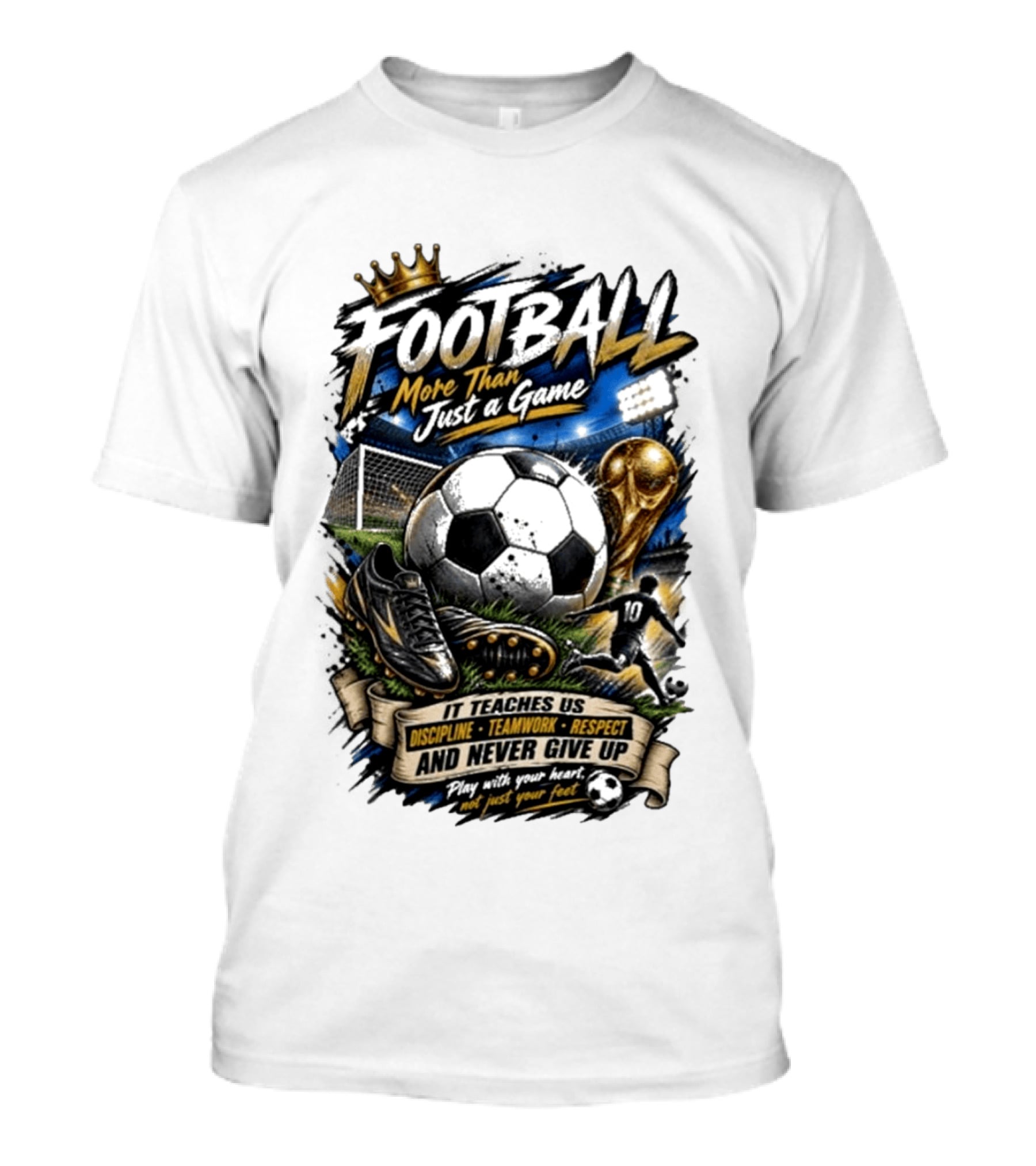 Football More Than Just A Game Discipline Teamwork Respect Never Give Up Play With Your Heart T-Shirt
