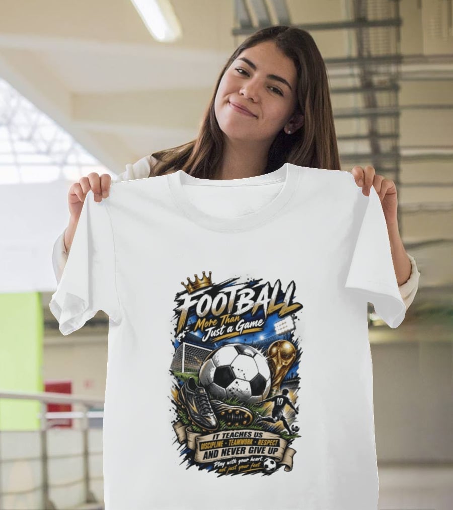 Football More Than Just A Game Discipline Teamwork Respect Never Give Up Play With Your Heart T-Shirt