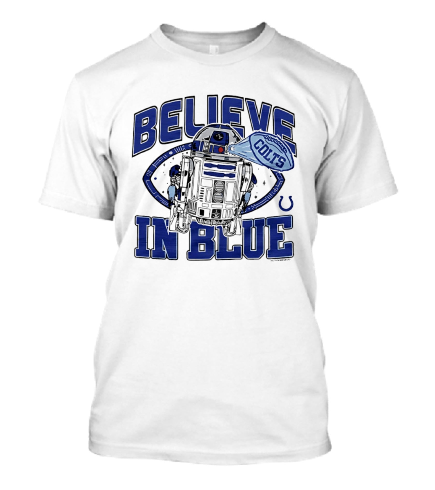 Believe In Blue Indianapolis Colts Star Wars R2D2 Collaboration T-Shirt
