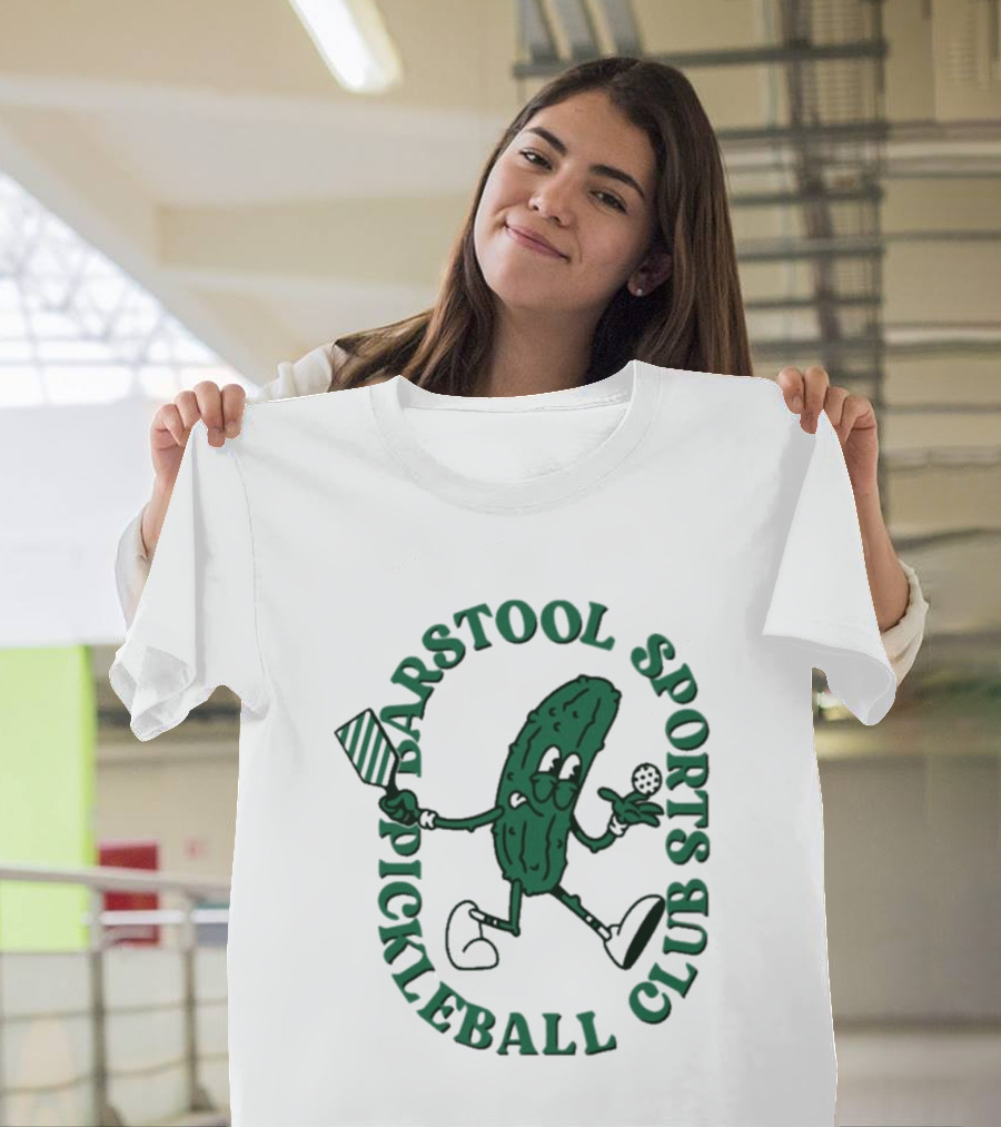 Barstool Sports Pickleball Club Animated Pickle Character With Paddle And Ball T-Shirt