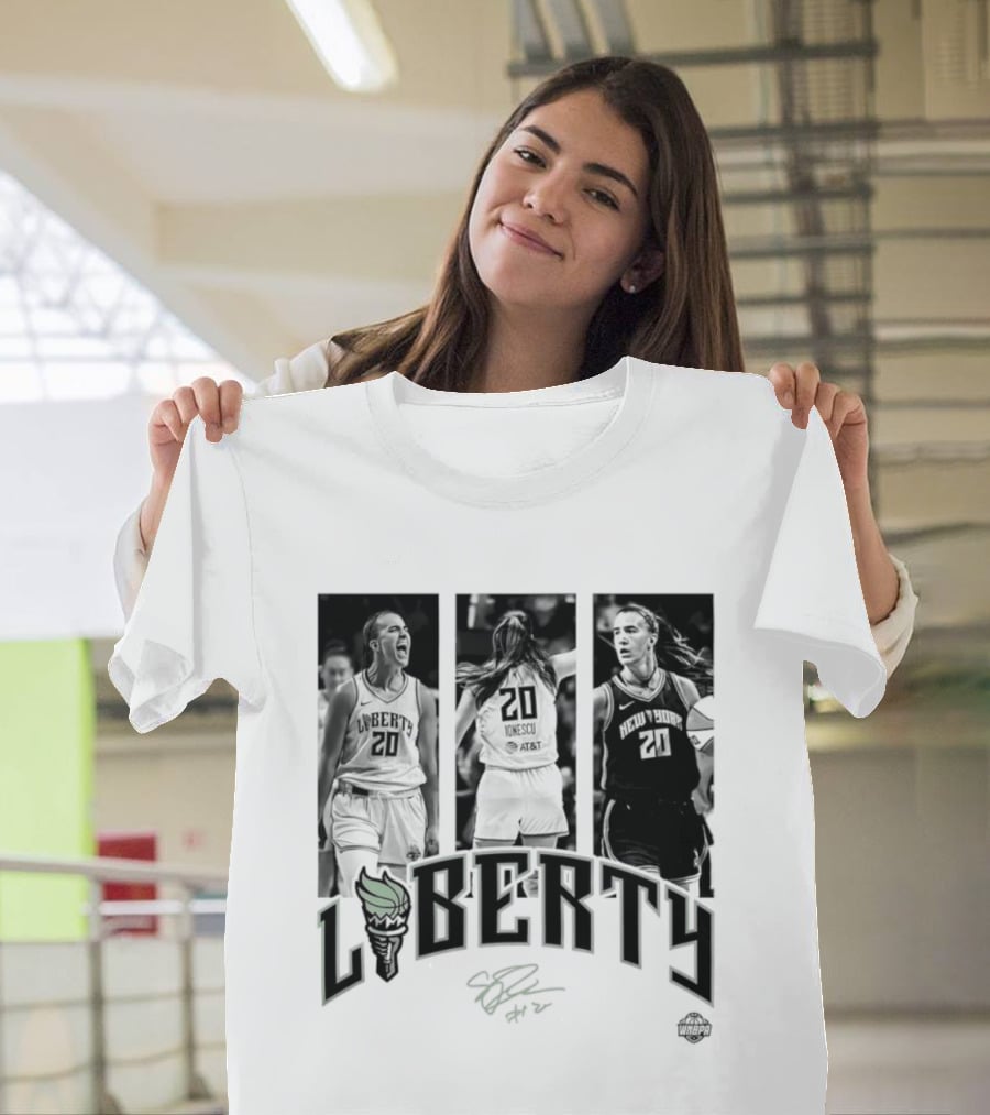 Sabrina Ionescu Liberty WNBA Player Collage Signature T-Shirt