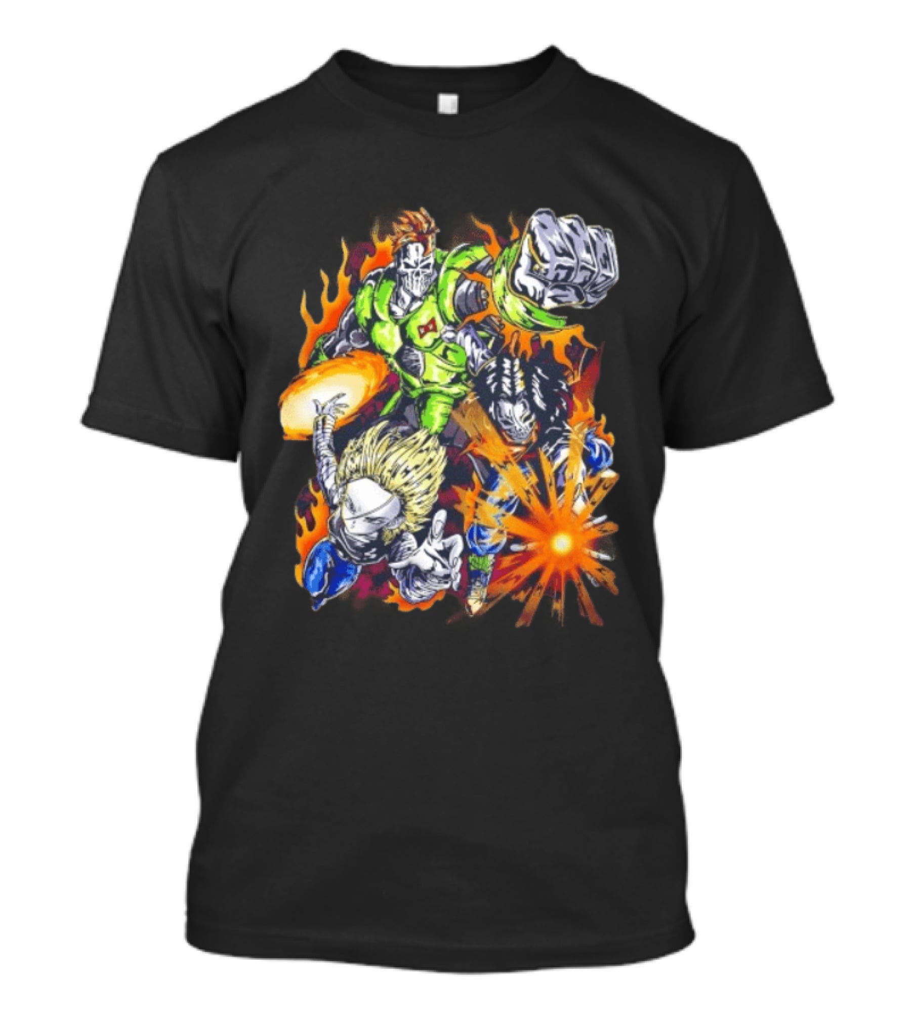 Dragon Ball Z Vintage Style Android 16 17 18 Fiery Action Scene Bootleg T-Shirt