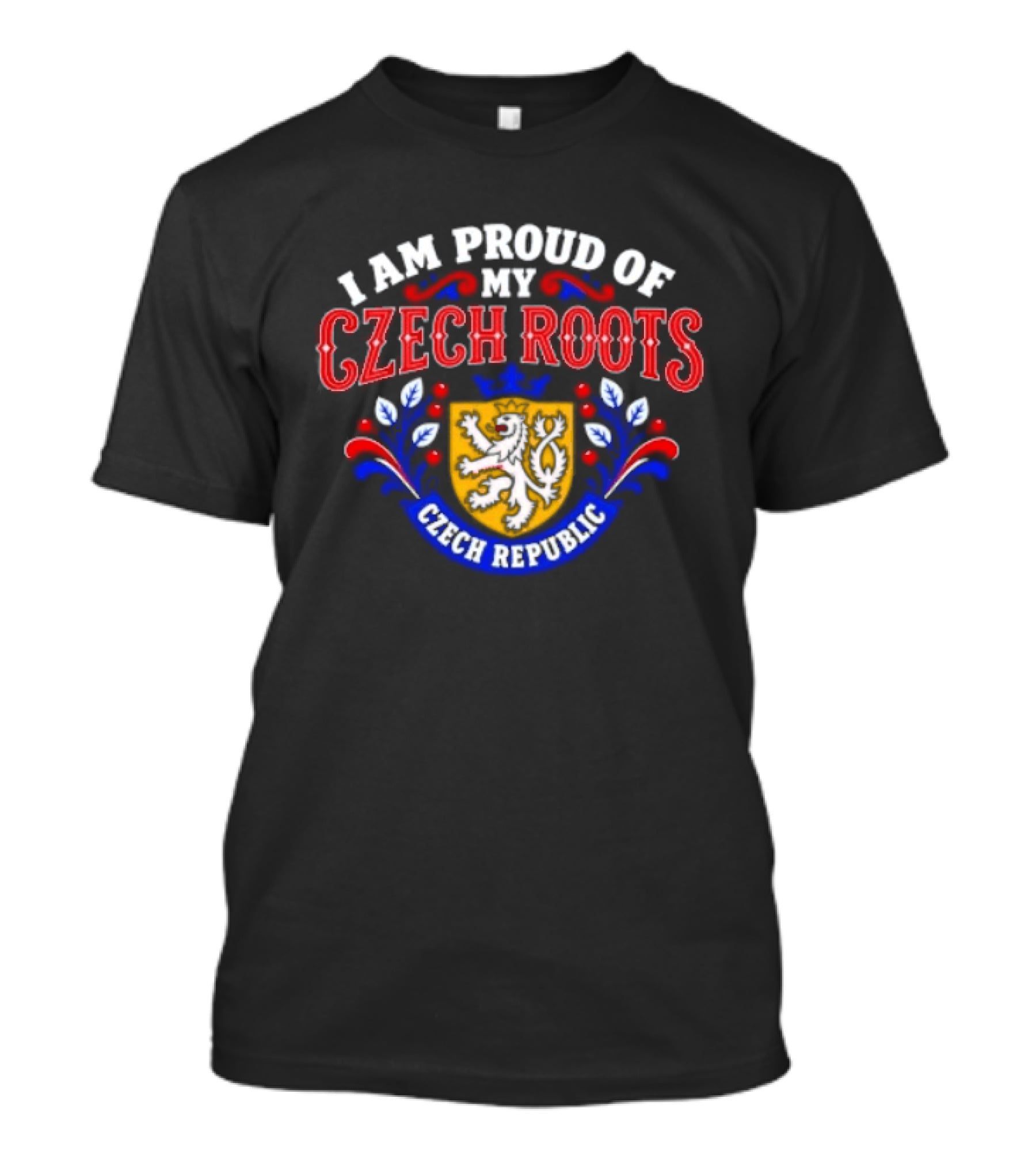 I Am Proud Of My Czech Roots Czech Republic Crest With Lion And Floral Motif T-Shirt
