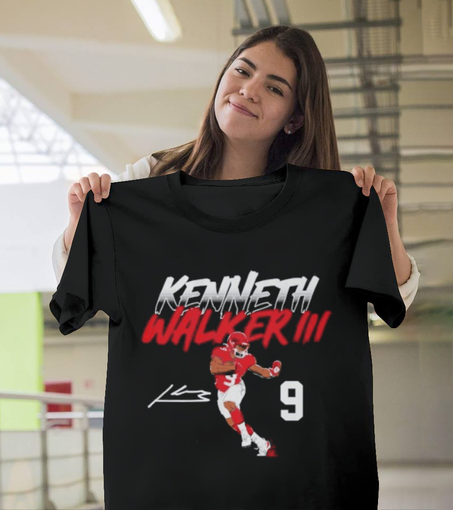 Kenneth Walker III Signature No 9 Football Player Red And White T-Shirt