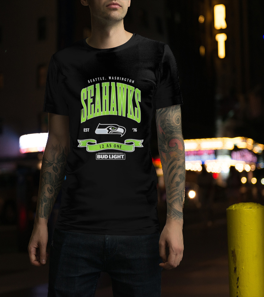 Seattle Washington Seahawks EST 76 Bud Light 12 As One T-Shirt