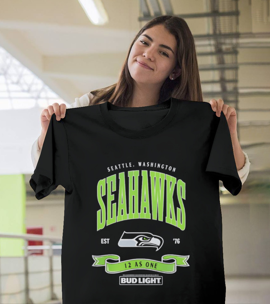 Seattle Washington Seahawks EST 76 Bud Light 12 As One T-Shirt