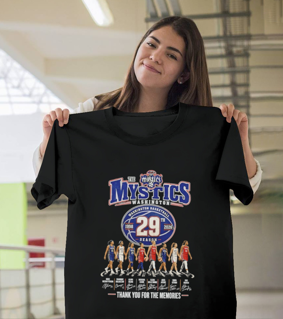 Washington Mystics Basketball 29th Season 1998 2026 Thank You For The Memories Signatures T-Shirt
