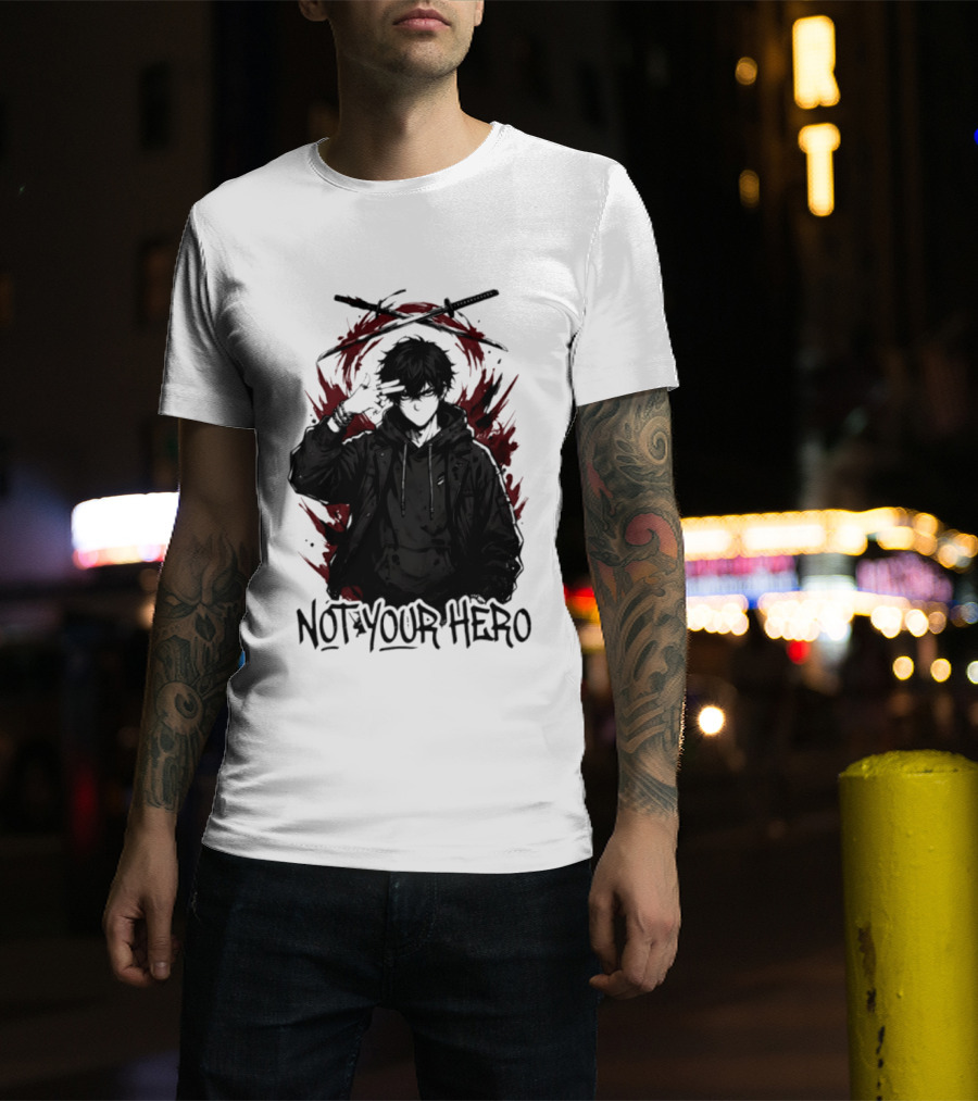 Not Your Hero Hooded Anime Boy With Katanas Manga T-Shirt