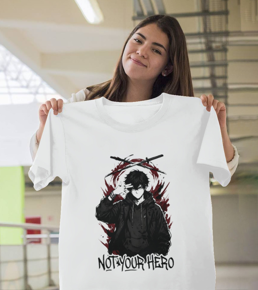 Not Your Hero Hooded Anime Boy With Katanas Manga T-Shirt