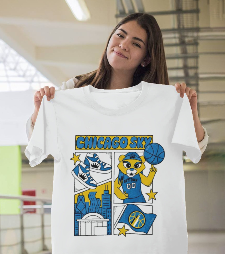 Chicago Sky Skytown Mascot And Basketball Celebration T-Shirt