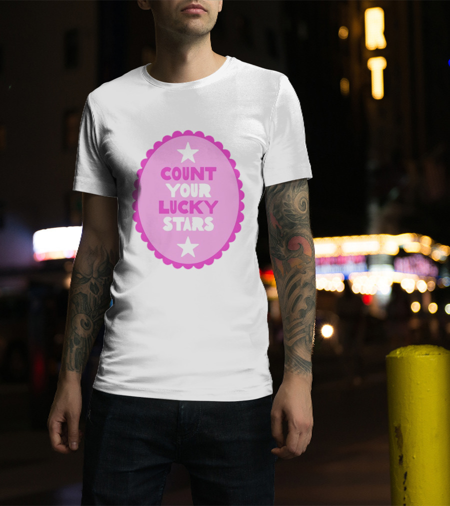 Count Your Lucky Stars Pink Oval Motivational Message T-Shirt