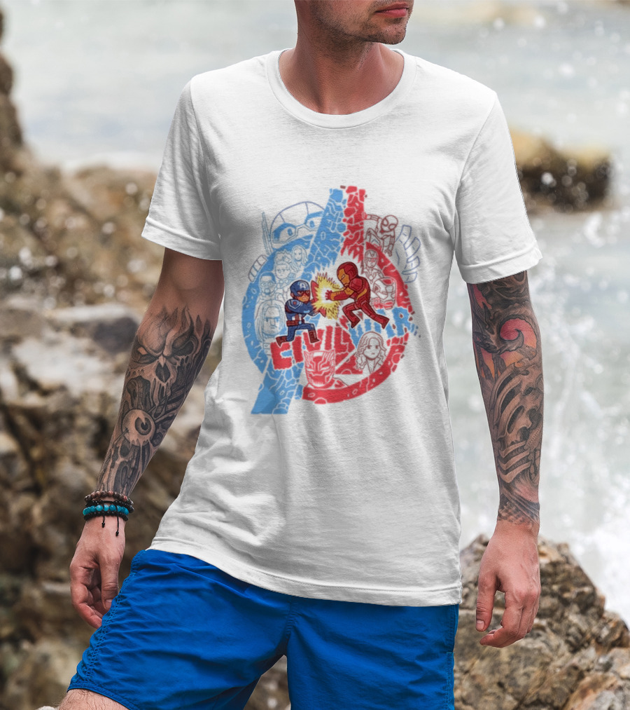 Marvel Civil War Captain America Versus Iron Man Chibi Showdown T-Shirt