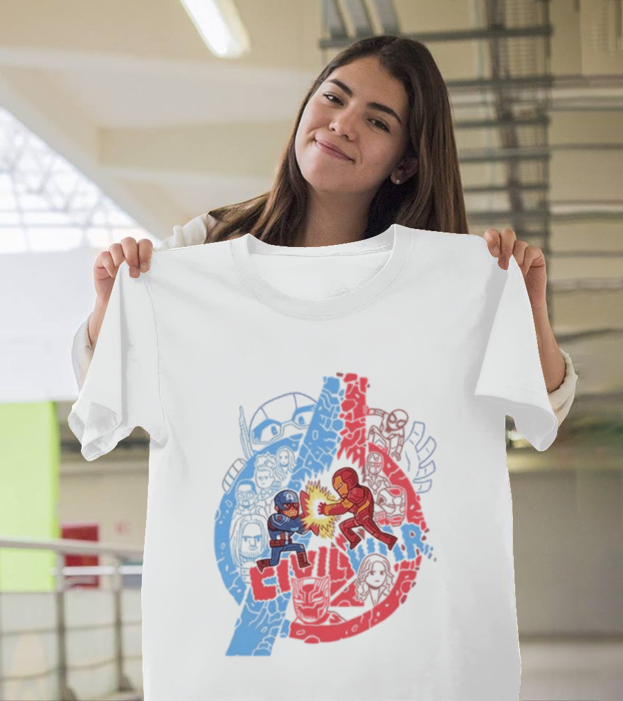 Marvel Civil War Captain America Versus Iron Man Chibi Showdown T-Shirt