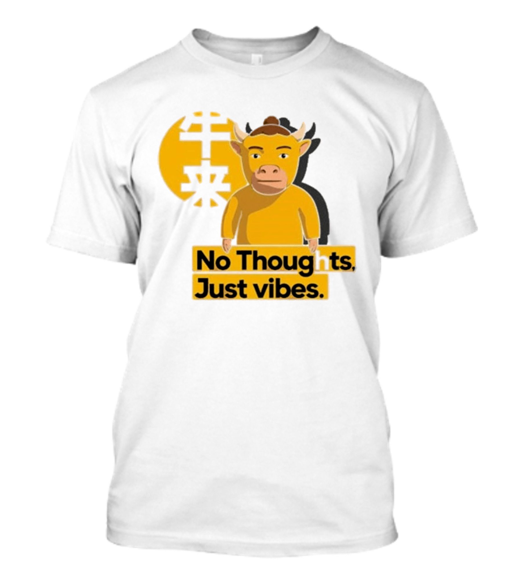 Niu Lai Ox No Thoughts Just Vibes Yellow T-Shirt