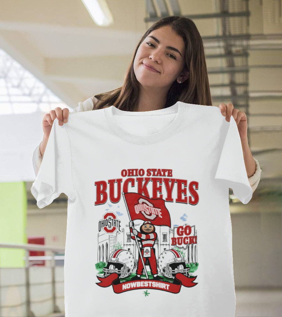 Ohio State Buckeyes Brutus Flag Go Buck Helmet Stadium Nowbes T-Shirt