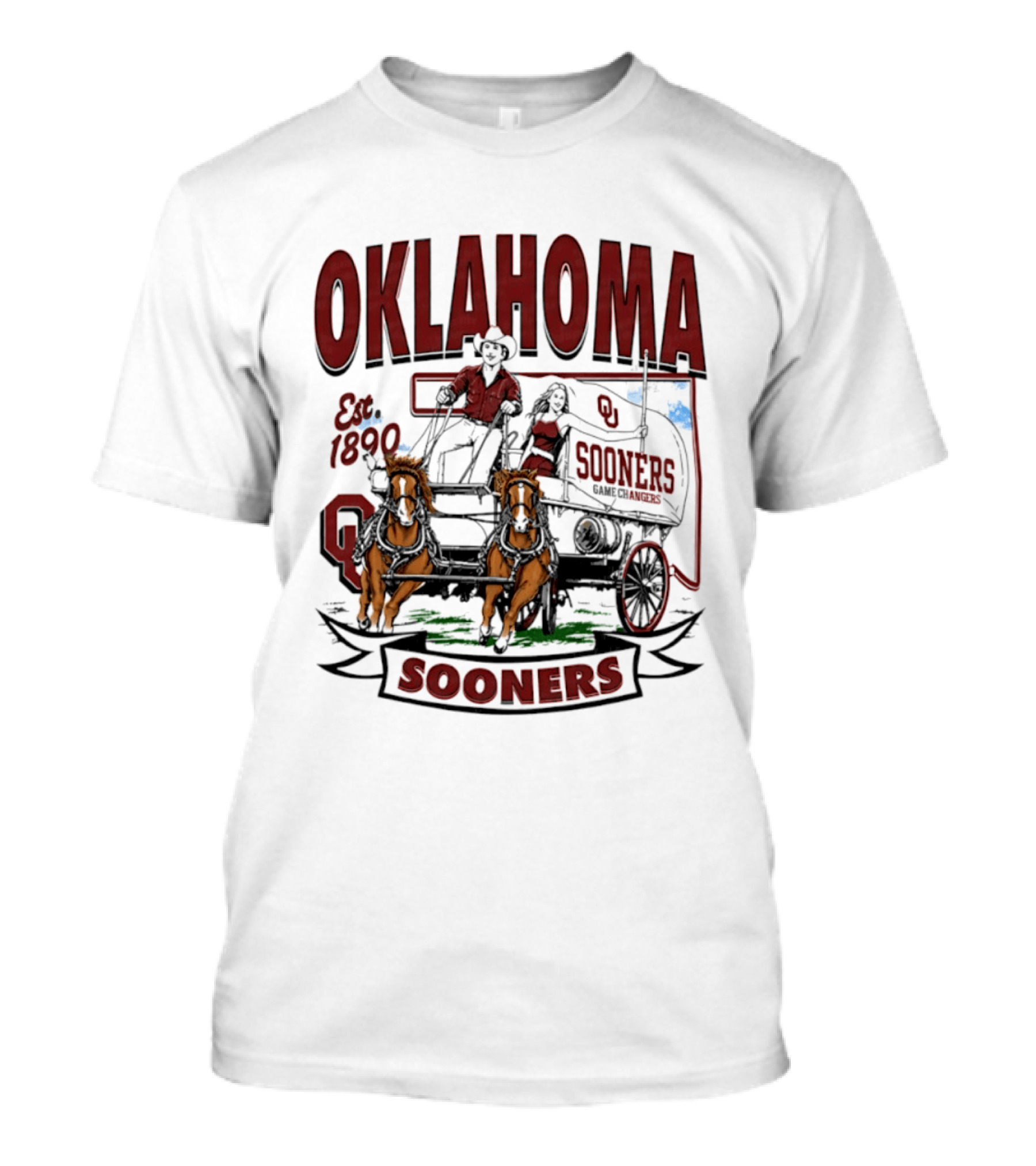 Oklahoma Sooners NCAA Football Est 1890 Wagon Horses Team T-Shirt