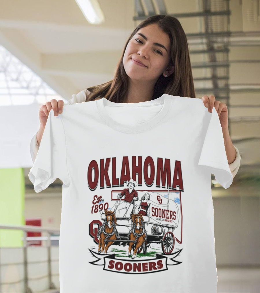 Oklahoma Sooners NCAA Football Est 1890 Wagon Horses Team T-Shirt